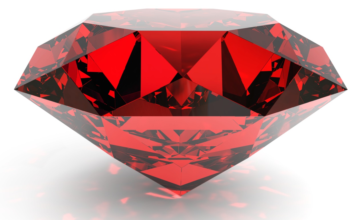 Very high resolution 3d rendering of a ruby isolated over white.